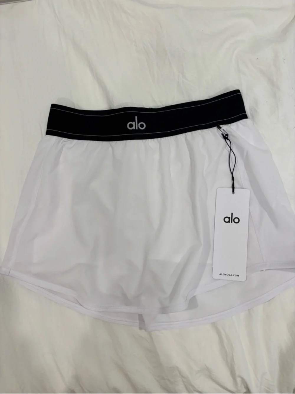 ALO Yoga White Athletic Shorts with Black Waistband